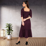 Sleek Sophistication Calf-Length Spandex Purple Dress