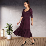 Sleek Sophistication Calf-Length Spandex Purple Dress
