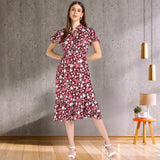 Blossom Radiance Knee-Length Floral Crepe Party Dress