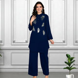 Women Sequins Motifs Embellished Asymmetric Kurti Pant Set