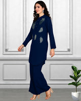 Women Sequins Motifs Embellished Asymmetric Kurti Pant Set