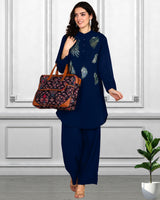 Women Sequins Motifs Embellished Asymmetric Kurti Pant Set