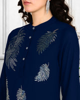 Women Sequins Motifs Embellished Asymmetric Kurti Pant Set