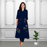 Women Sequins Motifs Embellished Long Kurti Pant Set