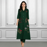 Women Sequins Motifs Embellished Long Kurti Pant Set