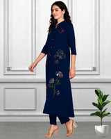 Women Sequins Motifs Embellished Long Kurti Pant Set