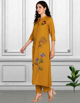 Women Sequins Motifs Embellished Long Kurti Pant Set