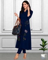 Women Sequins Motifs Embellished Long Kurti Pant Set