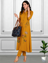 Women Sequins Motifs Embellished Long Kurti Pant Set