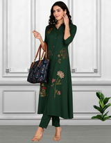 Women Sequins Motifs Embellished Long Kurti Pant Set