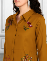 Women Sequins Motifs Embellished Long Kurti Pant Set