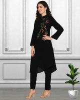 Women Sequins Motifs Embellished Asymmetric Kurti Pant Set