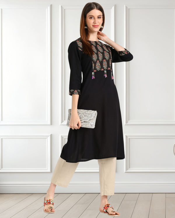Women Block print A line kurti pant set