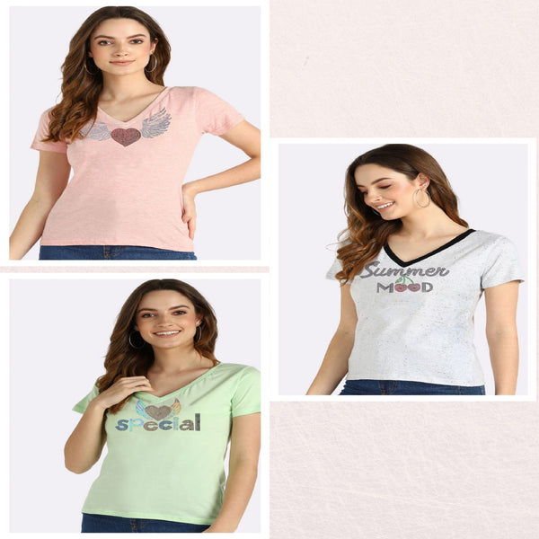 Women’s Cotton Sequin Motif T-Shirt Pack of 3 – Just ₹799 | MRP ₹3,099