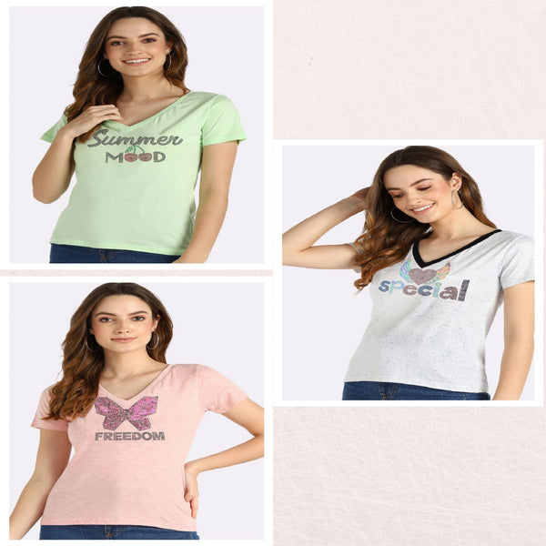 Women’s Cotton Sequin Motif T-Shirt Pack of 3 – Just ₹799 | MRP ₹3,099