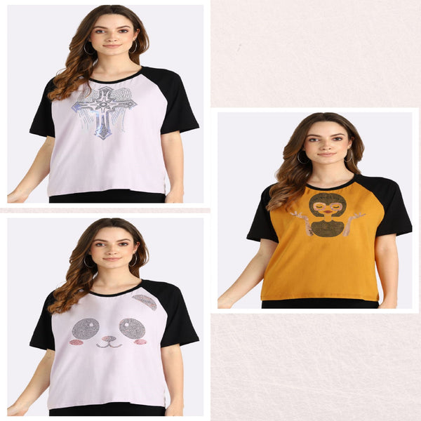 Women’s Cotton Sequin Motif T-Shirt Pack of 3 – Just ₹799 | MRP ₹3,099