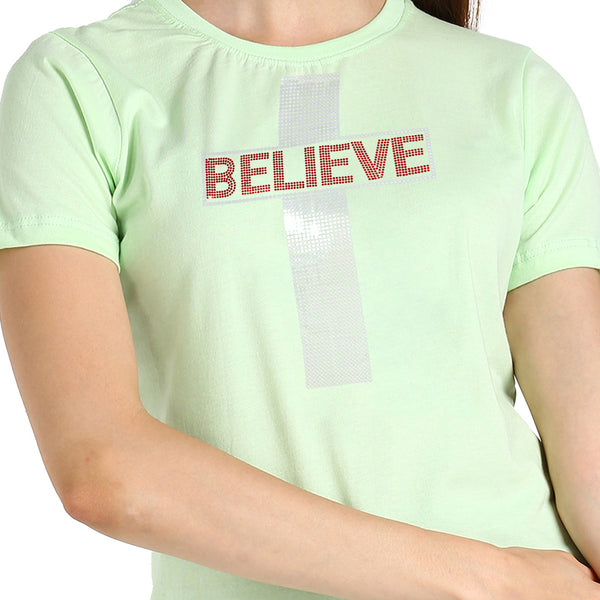 Women's Sequin Motifs Embellished cotton T-shirt
