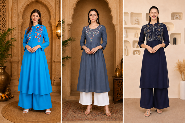 Embroidered Rayon Kurti Combo – Set of 3