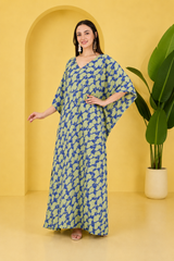Floral Blossom Satin Kaftan – Elegant Floral Print Lounge & Resort Wear