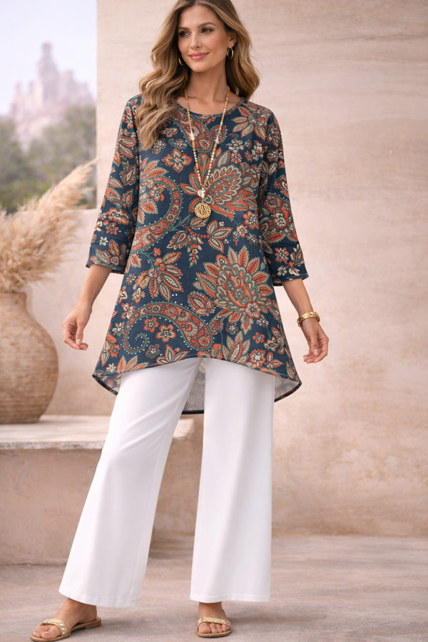 🌸 Spandex  Floral Paisley Printed Top & Pant Set 🌸