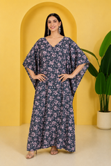 Floral Blossom Satin Kaftan – Elegant Floral Print Lounge & Resort Wear