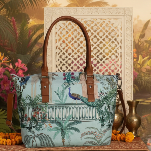 Mughal Garden Print Canvas Tote Bag