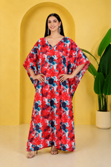 Floral Blossom Satin Kaftan – Elegant Floral Print Lounge & Resort Wear