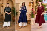 3-Piece Embroidered Kurti Combo – Elegant Ethnic Collection