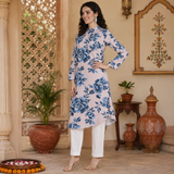 🌺 Floral print spandex kurti‑pant co‑ord set