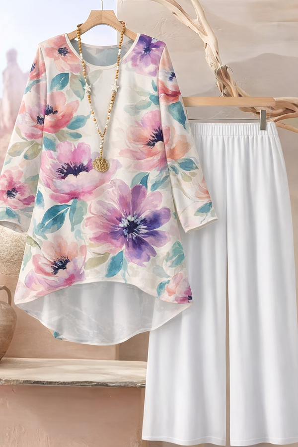 🌸 Spandex Floral Printed Top & Pant Set 🌸
