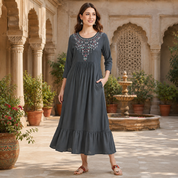 Timeless Elegance: Women's Embroidered Ankle Length Kurti