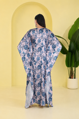 Blossom Satin Kaftan – Elegant Floral Print Lounge & Resort Wear