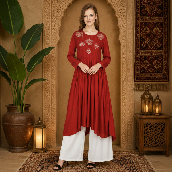 🌼 Women’s Ethnic Embroidered Kurti & Palazzo Set