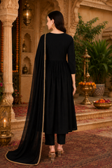🌼 Women's Rayon Embroidered Kurti Pant & Georgette Dupatta Set