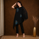 Women Sequins Motifs Embellished Asymmetric Kurti Pant Set