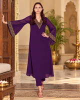 Designer Embroidered Georgette Ethnic Top Pant Set