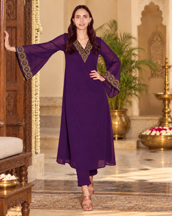 Designer Embroidered Georgette Ethnic Top Pant Set
