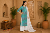 🌸 Ethnic Cotton Printed Kurti Palazzo Set for Women