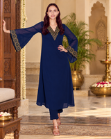 Elegant Embroidered Georgette Top Pant Set
