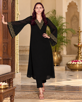 Elegant Embroidered Georgette Top Pant Set