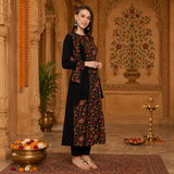 Women's Black Floral Printed A-Line Kurta with  Pant