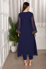 Elegant Embroidered Georgette Top Pant Set