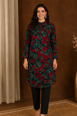🌺 Floral print spandex kurti‑pant co‑ord set