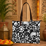 BLACK FLORAL PRINT TOTE BAG