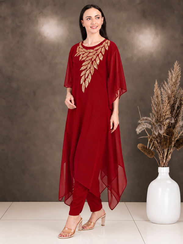 ✨ Georgette Sequins Embroidered Kaftan Pant Set