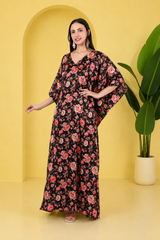 Floral Blossom Satin Kaftan – Elegant Floral Print Lounge & Resort Wear