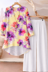🌸 Floral Printed Spandex Top & Solid White Pant Set 🌸