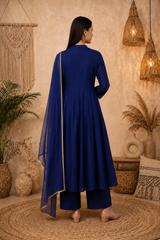 🌸  Embroidered Rayon Kurti Pant Set with Georgette Dupatta