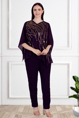 Women's Sequins Motifs Embellished Georgette Top Pant Set