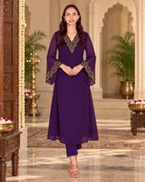Designer Embroidered Georgette Ethnic Top Pant Set